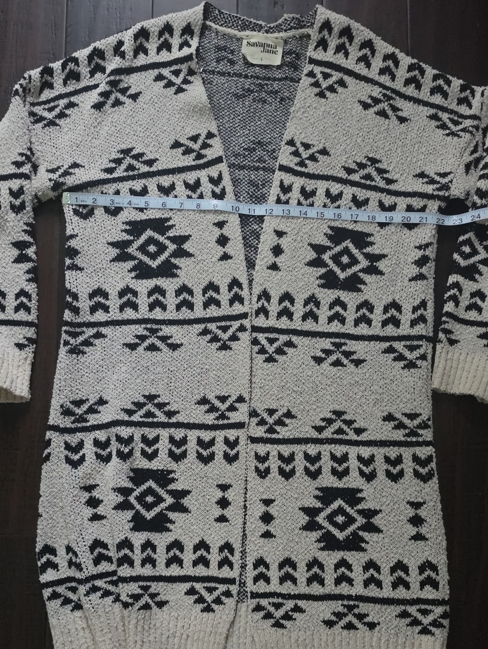 Savanna Jane Women's Geometric Cardigan Cream & Black Large